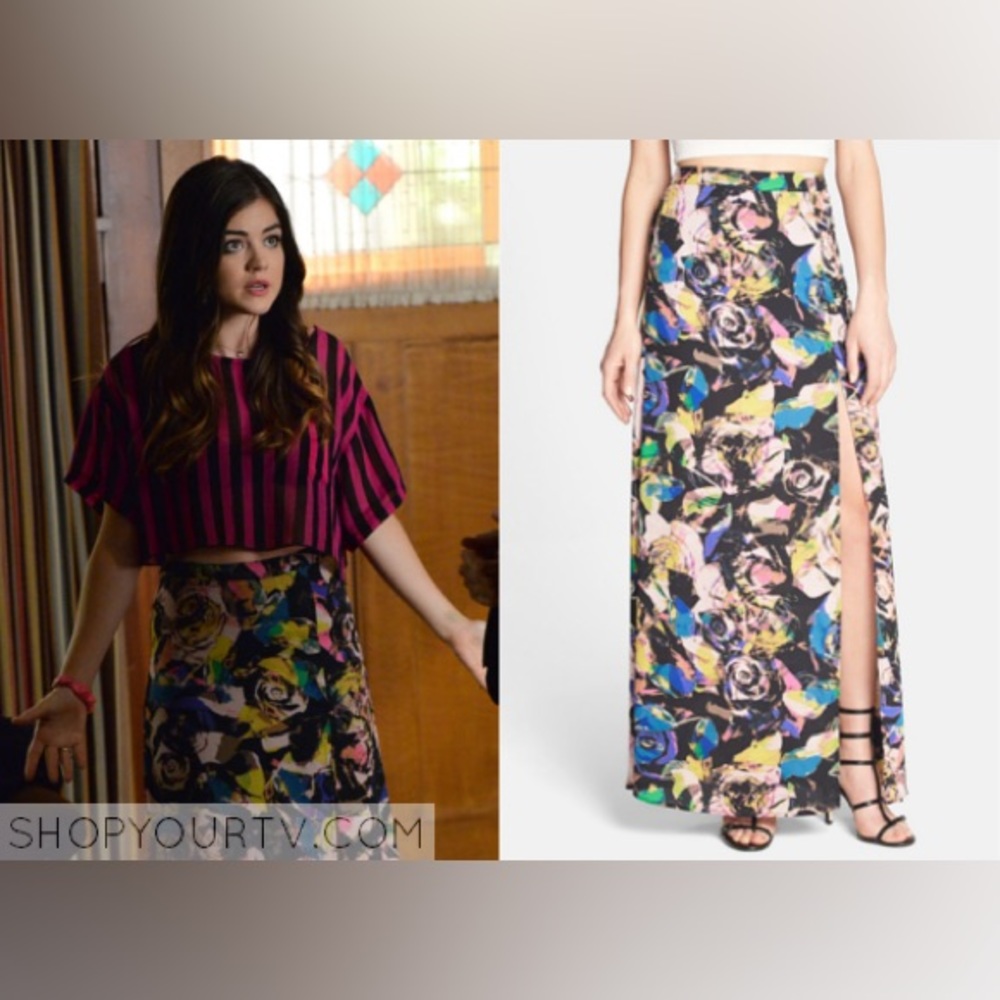 Multicolor ASTR maxi skirt as seen on Aria Montgomery Pretty Little Liars